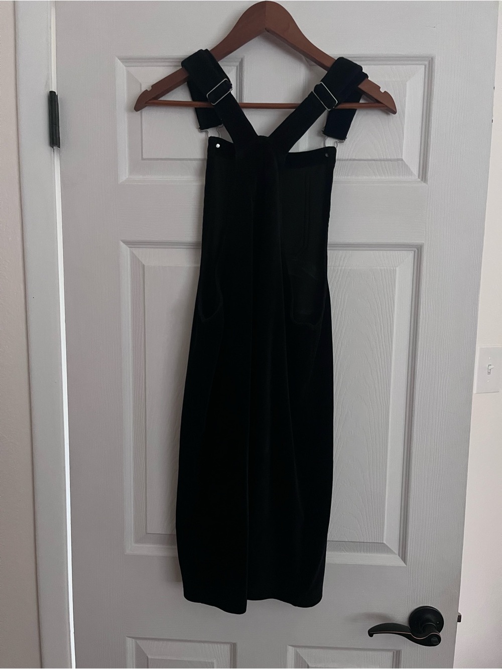 Polagram • Black Midi Stretch Velvet Dress with Adjustable Straps